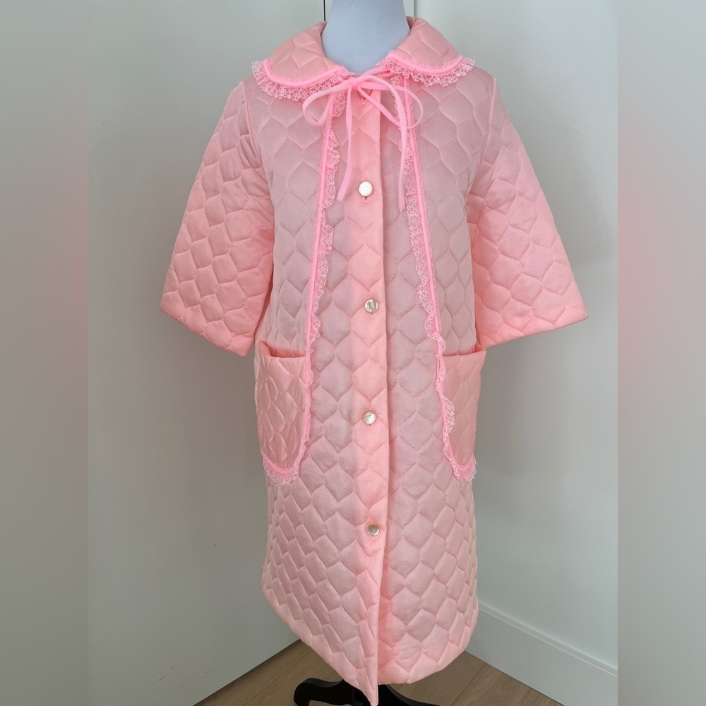 VINTAGE Hamilton Lingerie Pink Quilted Housecoat Robe Made Canada Retro 60's - Picture 4 of 15